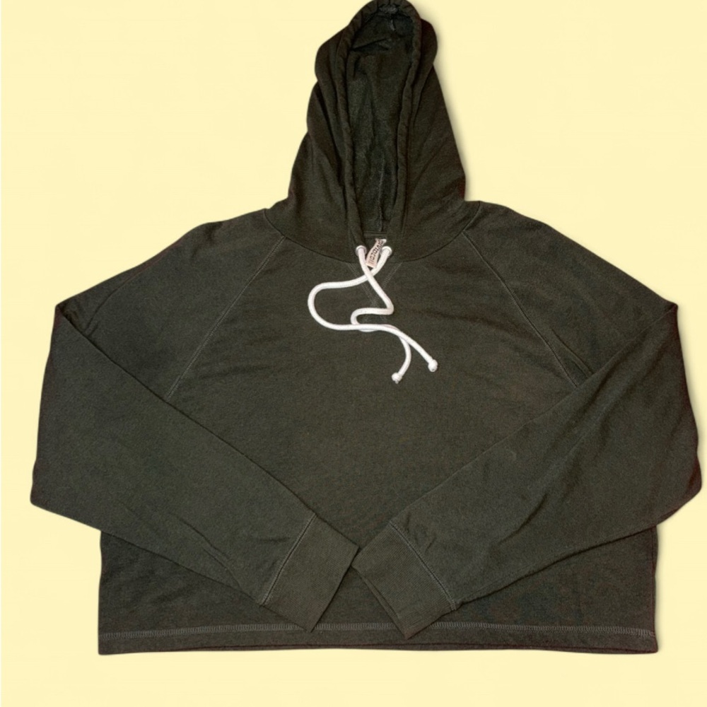 Women’s L H&M Dark Olive Cropped Hoodie Sweatshirt